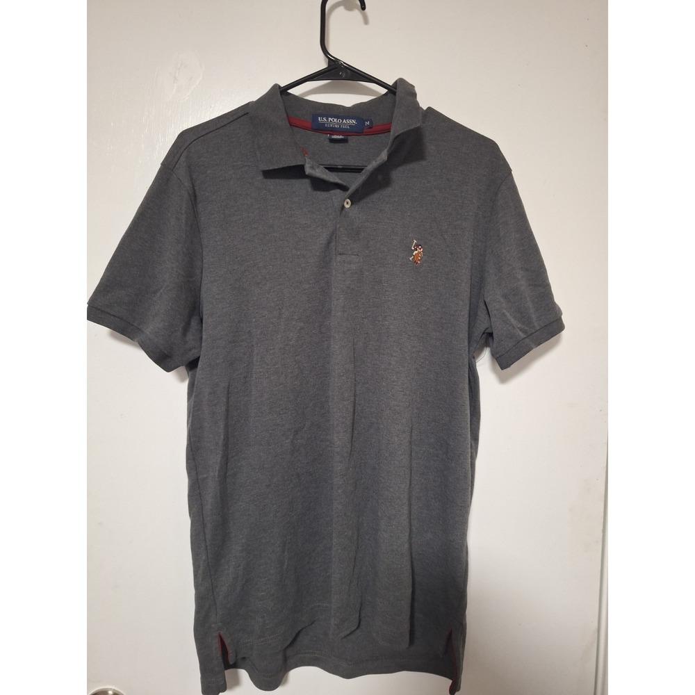 US Polo Assn Short Sleeve Polo Shirt Mens M Dark Gray Cotton Blend Luxury Feel